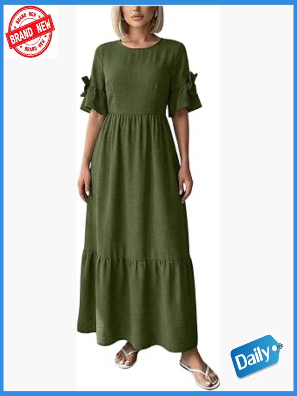 Plus Size Ruffle Maxi Dress Summer Bow Half Sleeve Flowy Beach Vacation